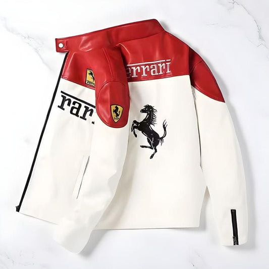 FERRARI RACING WHITE LEATHER
JACKET -
PREMIUM F1
MOTORSPORT OUTERWEAR
