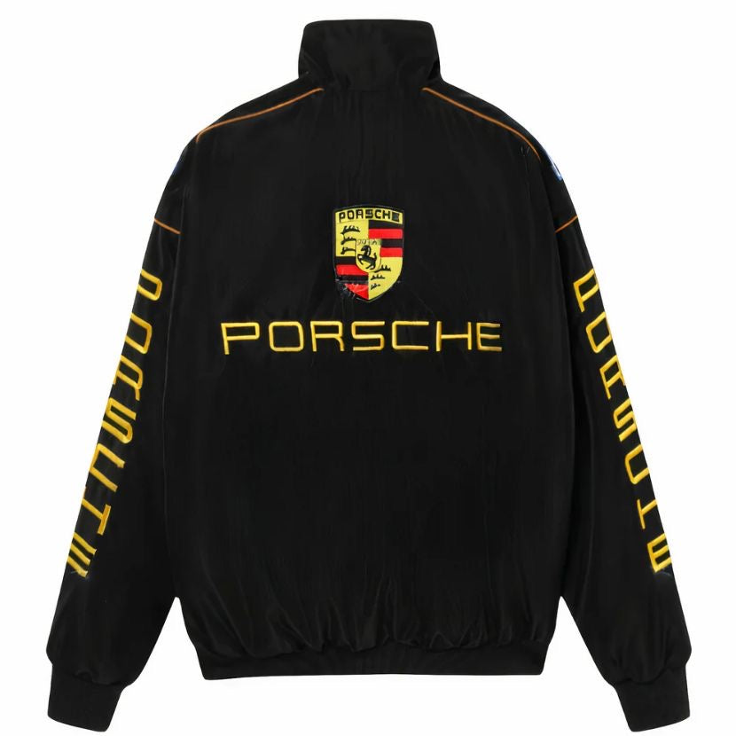 Black Embroidery Racing Style Zip-Up Jacket – Motorsport Edition